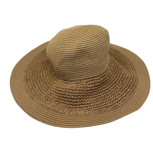 J. Crew Hat O/S Natural Paper Tan Wide Brim Sun Beach Pool Resort Packable Flop - Picture 6 of 10
